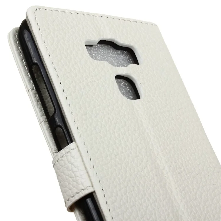 Litchi Texture Genuine Leather Wallet Mobile Phone Cover for Asus Zenfone 3 Max ZC553KL - White