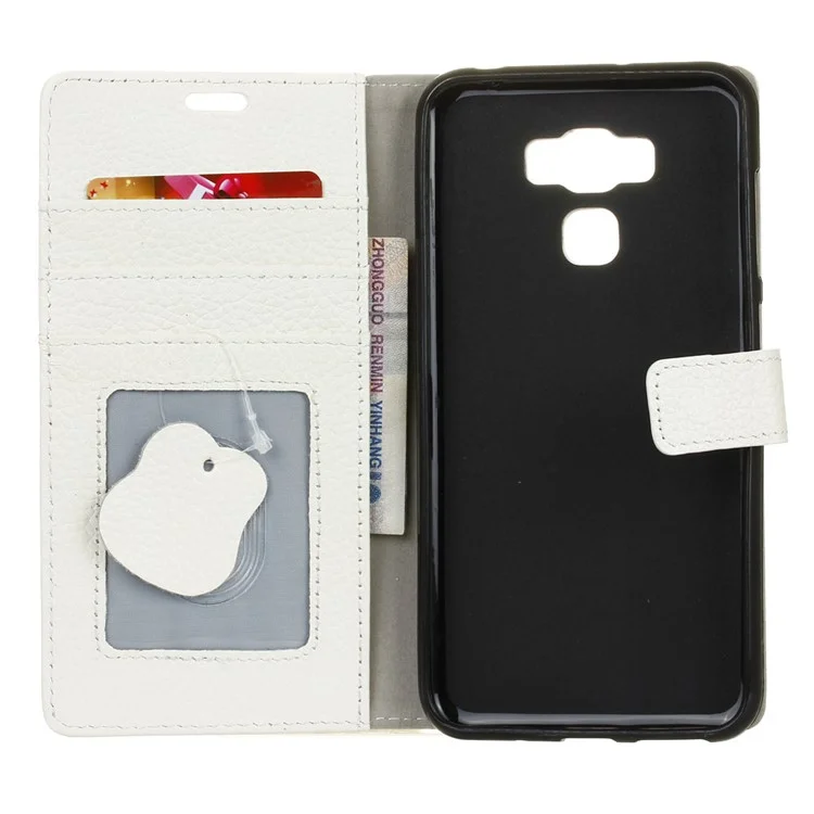 Litchi Texture Genuine Leather Wallet Mobile Phone Cover for Asus Zenfone 3 Max ZC553KL - White