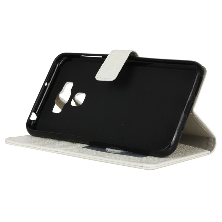 Litchi Texture Genuine Leather Wallet Mobile Phone Cover for Asus Zenfone 3 Max ZC553KL - White