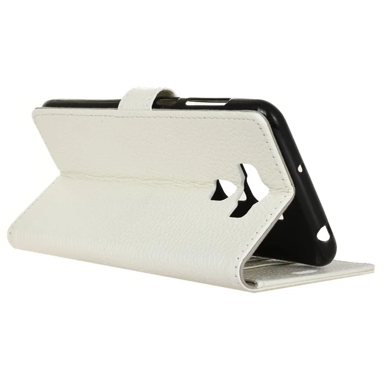 Litchi Texture Genuine Leather Wallet Mobile Phone Cover for Asus Zenfone 3 Max ZC553KL - White