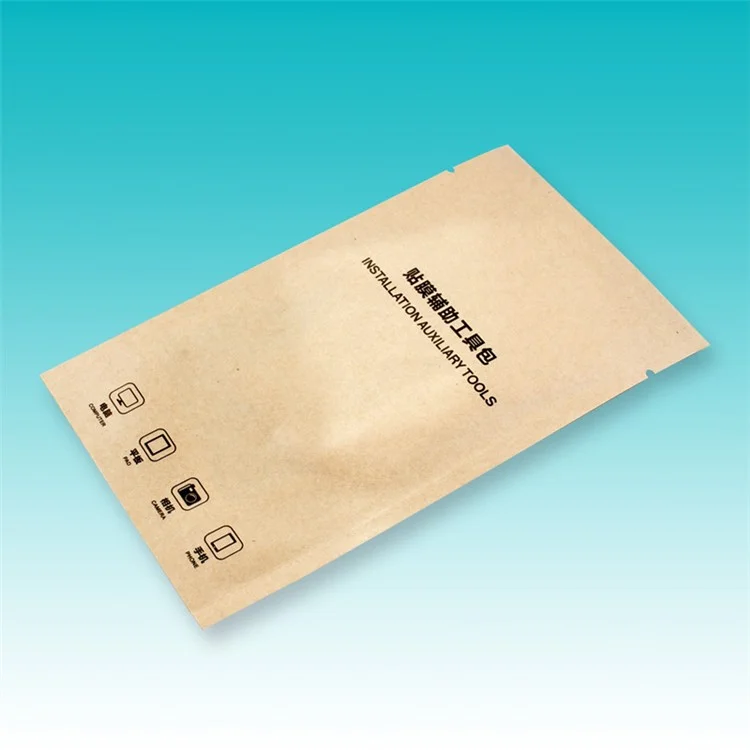 100Pcs/Pack Kraft Paper Tempered Glass Installation Auxiliary Tool (Blue Sticker + Alcohol Prep Pad + Cleaning Cloth)