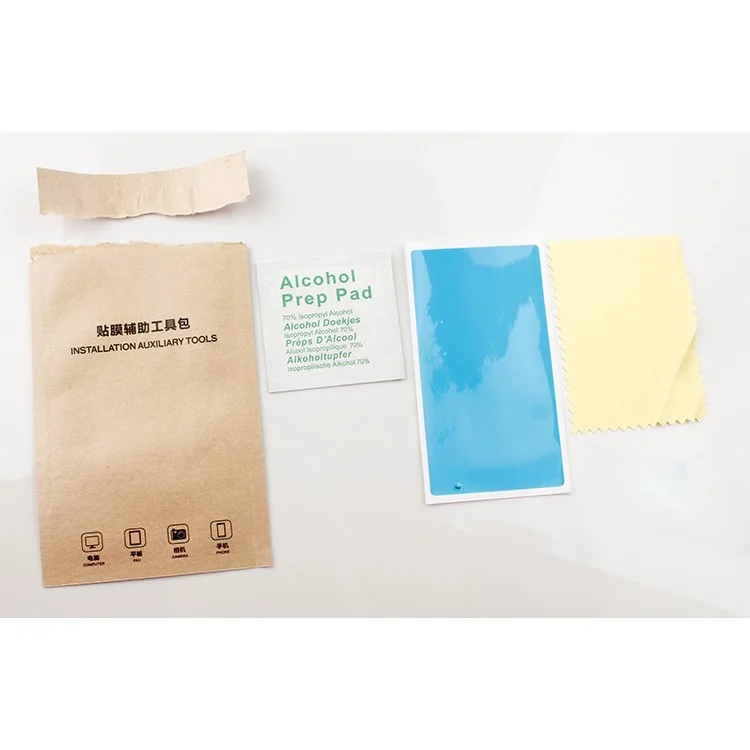 100Pcs/Pack Kraft Paper Tempered Glass Installation Auxiliary Tool (Blue Sticker + Alcohol Prep Pad + Cleaning Cloth)