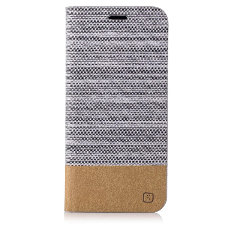 Two-tone Canvas Flip Leather Card Holder Cover for Asus Zenfone 3 Max ZC520TL - Light Grey