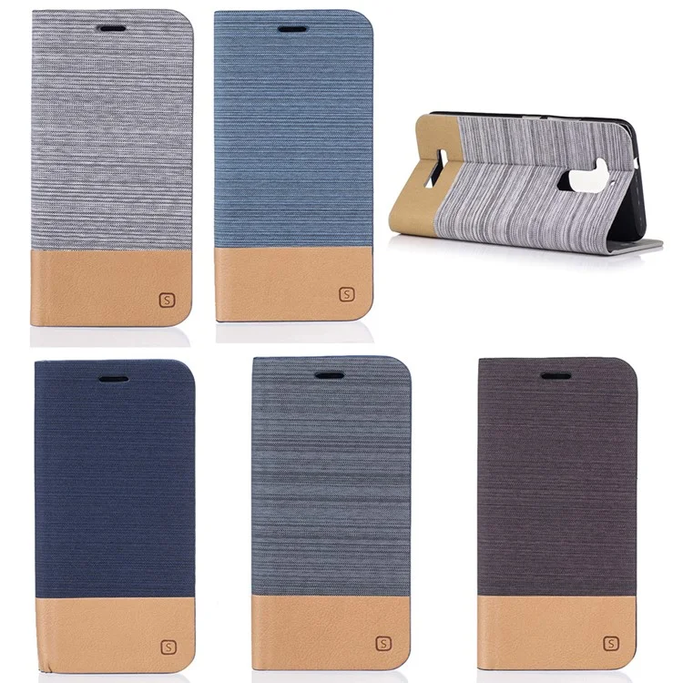 Two-tone Canvas Flip Leather Card Holder Cover for Asus Zenfone 3 Max ZC520TL - Light Grey