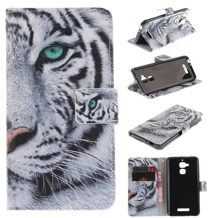 Patterned Leather Wallet Stand Cover Case for Asus Zenfone 3 Max ZC520TL - Tiger