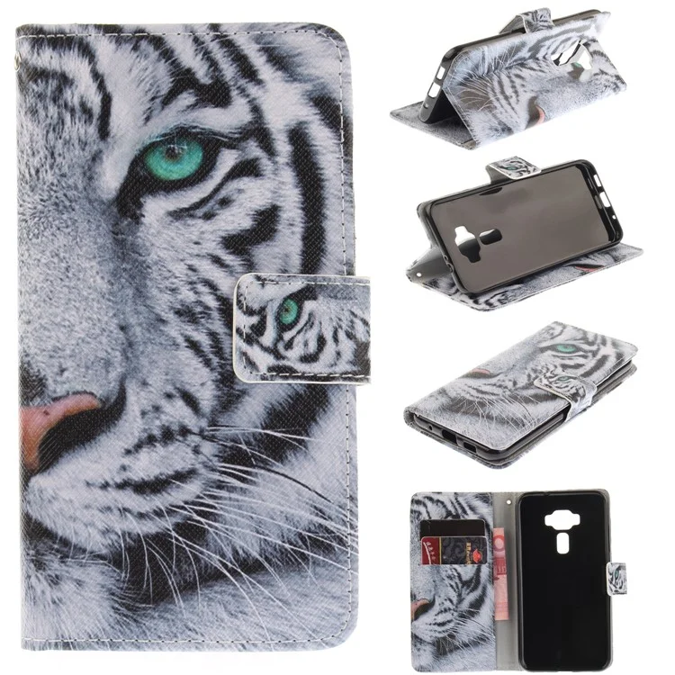 Pattern Printing Wallet Leather Stand Mobile Case for Asus Zenfone 3 ZE520KL - Tiger
