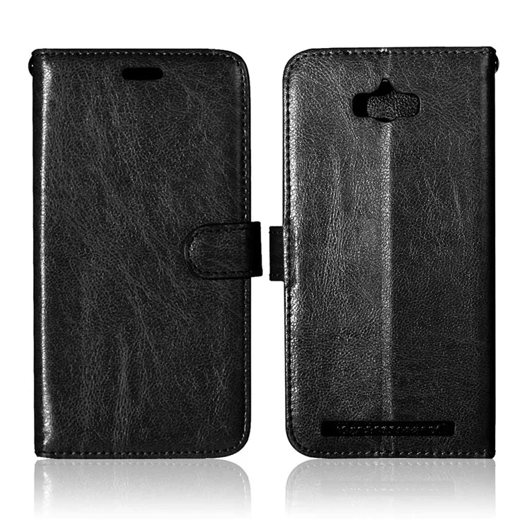 3 Card Slots Crazy Horse Wallet Leather Case Stand for Asus Zenfone Max ZC550KL - Black