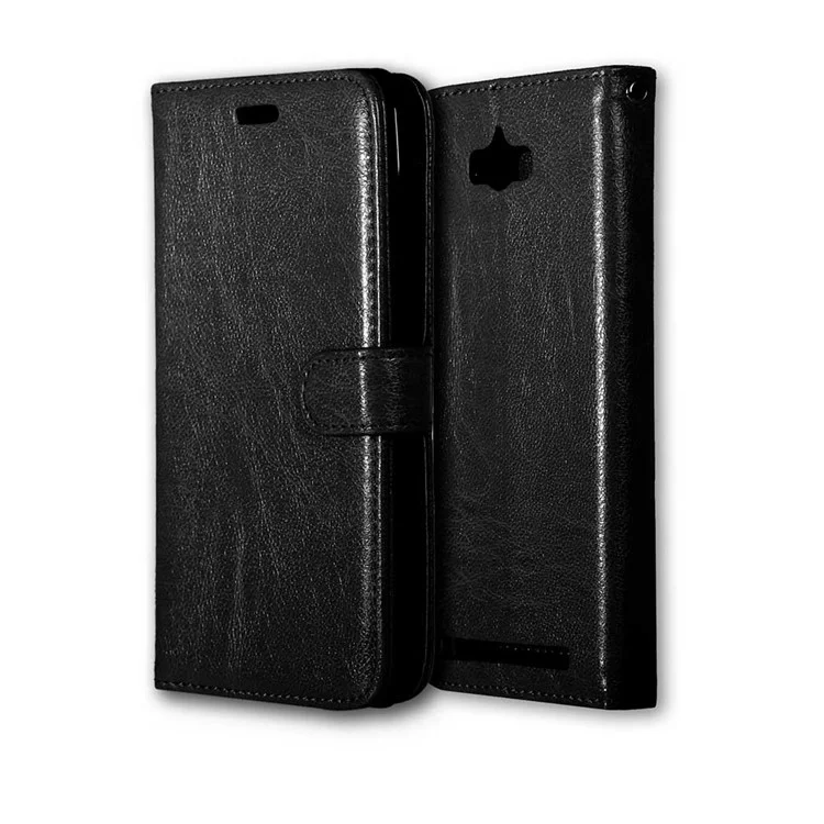 3 Card Slots Crazy Horse Wallet Leather Case Stand for Asus Zenfone Max ZC550KL - Black