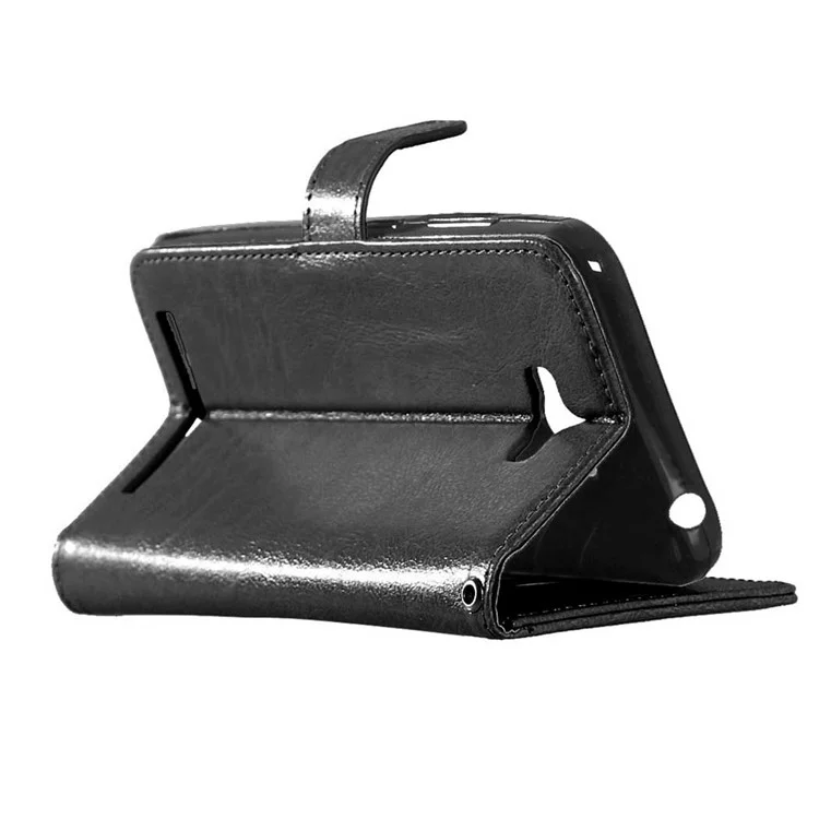 3 Card Slots Crazy Horse Wallet Leather Case Stand for Asus Zenfone Max ZC550KL - Black