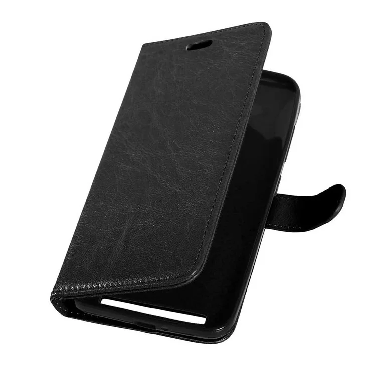 3 Card Slots Crazy Horse Wallet Leather Case Stand for Asus Zenfone Max ZC550KL - Black