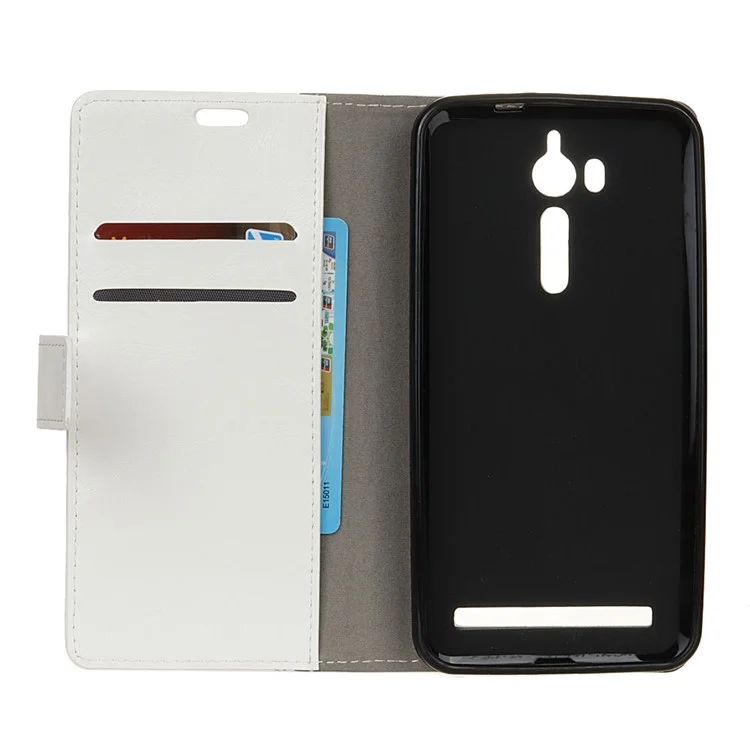 Crazy Horse Leather Wallet Phone Case for Asus Zenfone Go ZB552KL - White
