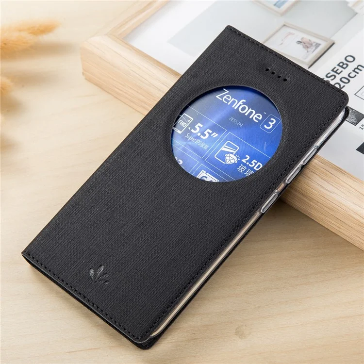 VILI Folding Stand Hollow Window Leather Case for Asus Zenfone 3 ZE552KL - Black