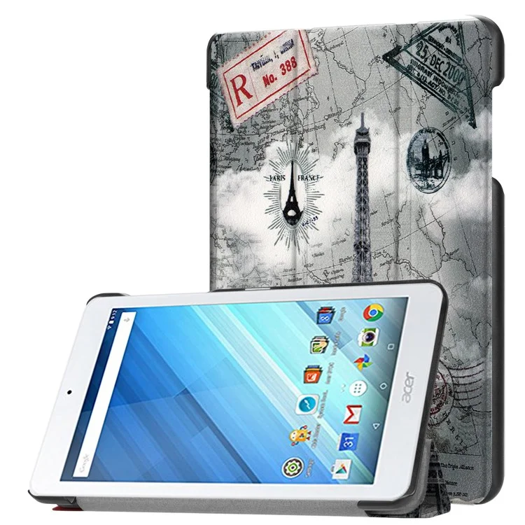 Pattern Printing Tri-fold Stand Leather Case for Acer Iconia One 8 B1-860 - Eiffel Tower and Map