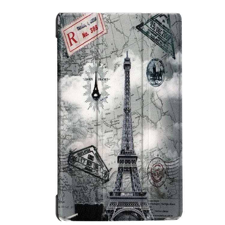 Pattern Printing Tri-fold Stand Leather Case for Acer Iconia One 8 B1-860 - Eiffel Tower and Map