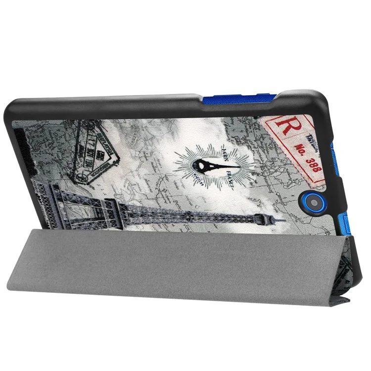 Pattern Printing Tri-fold Stand Leather Case for Acer Iconia One 8 B1-860 - Eiffel Tower and Map