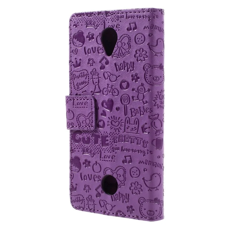Cartoon Patterns Leather Case Card Holder for Acer Liquid Zest Z525 Z528 - Purple