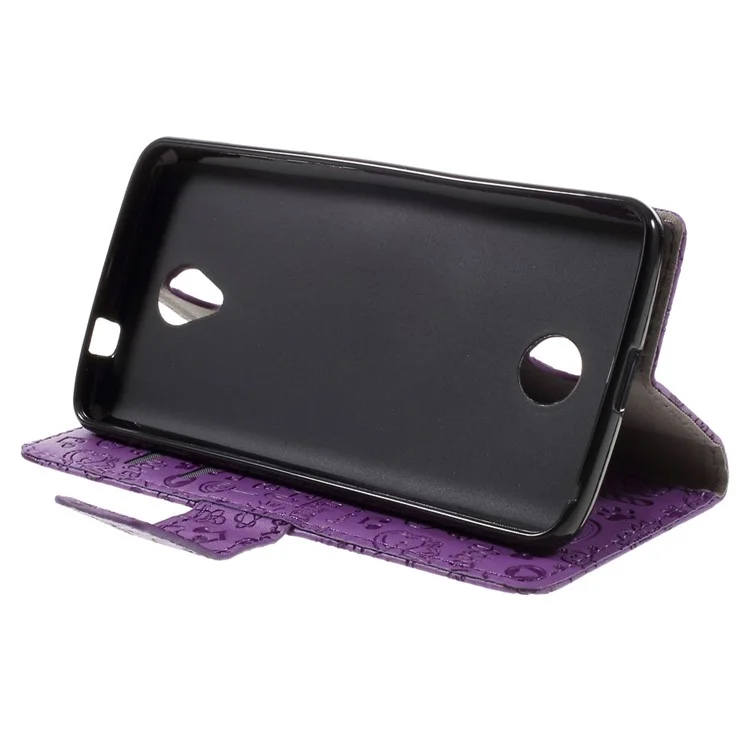 Cartoon Patterns Leather Case Card Holder for Acer Liquid Zest Z525 Z528 - Purple