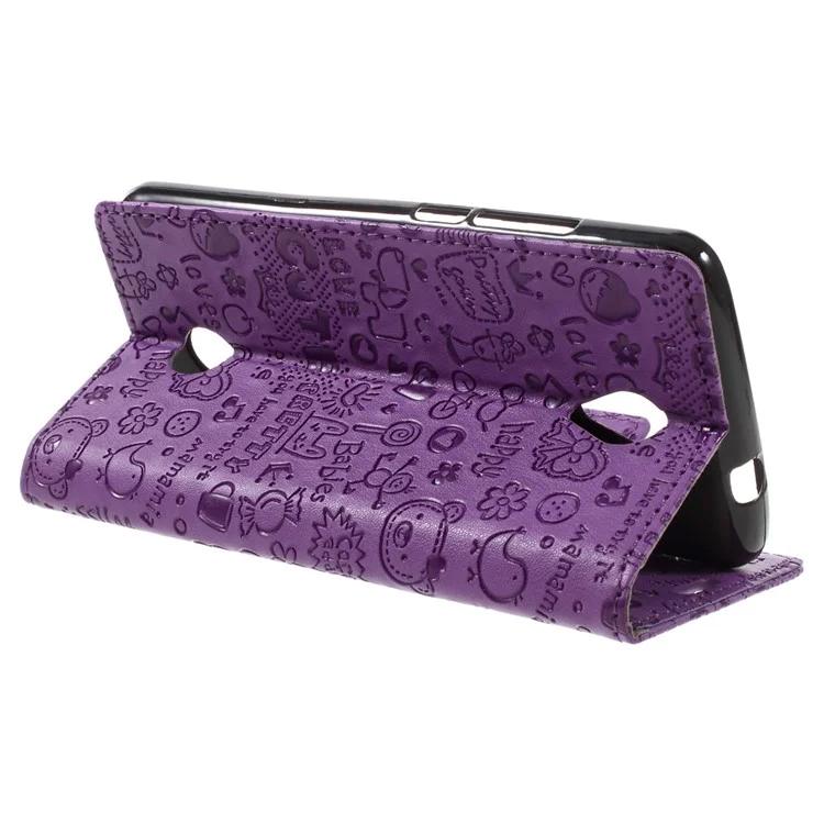 Cartoon Patterns Leather Case Card Holder for Acer Liquid Zest Z525 Z528 - Purple