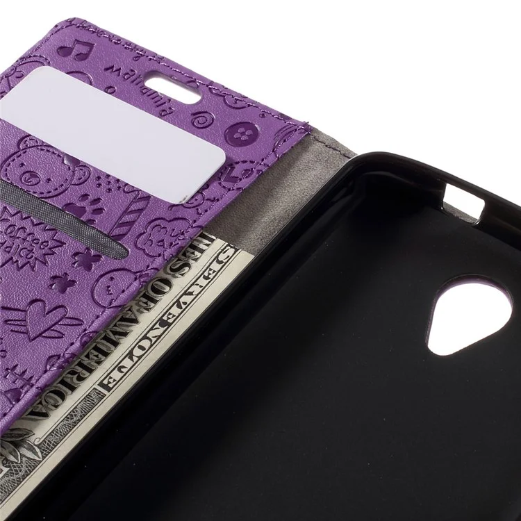 Cartoon Patterns Leather Case Card Holder for Acer Liquid Zest Z525 Z528 - Purple