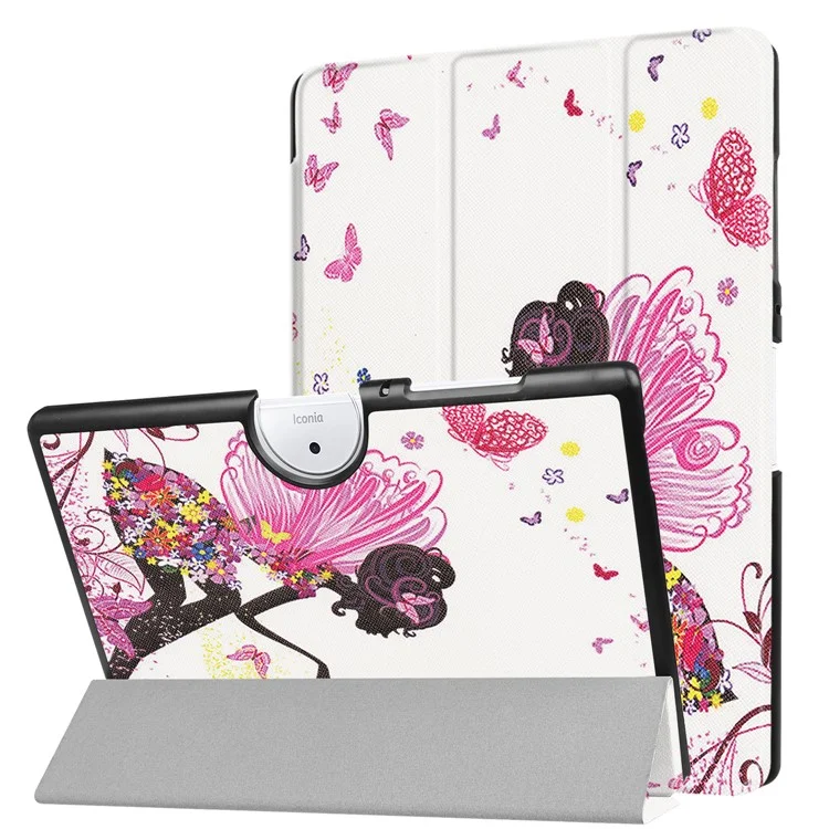PU Leather Tri-fold Flip Stand Patterned Casing for Acer Iconia One 10 B3-A40 - Flowered Girl with Wings