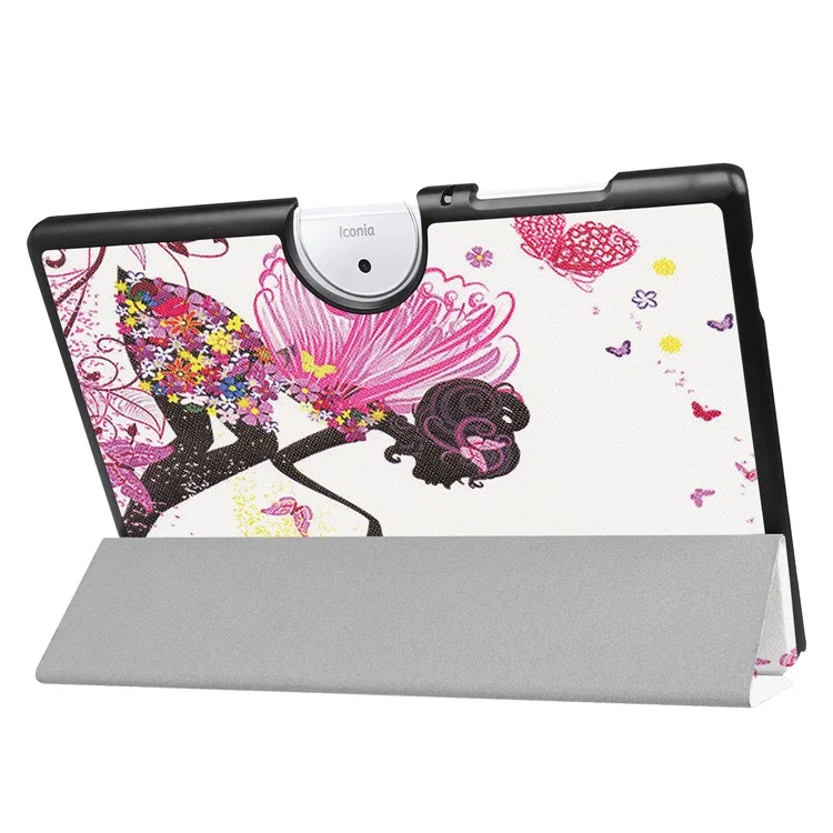 PU Leather Tri-fold Flip Stand Patterned Casing for Acer Iconia One 10 B3-A40 - Flowered Girl with Wings
