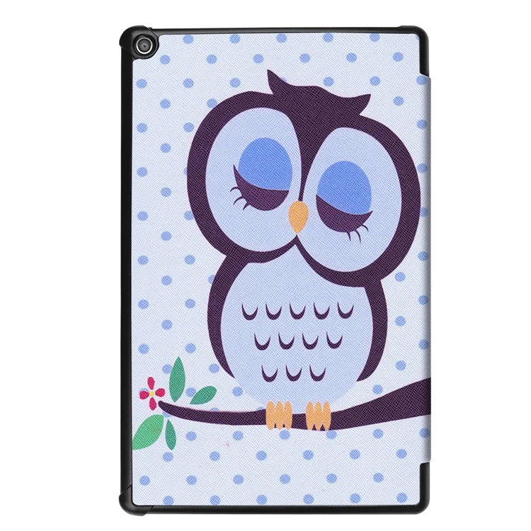 Pattern Printing Leather Tri-fold Stand Case for Amazon Fire HD 10 (2017) - Owl Napping on Branch