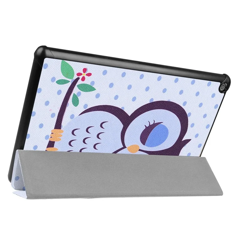 Pattern Printing Leather Tri-fold Stand Case for Amazon Fire HD 10 (2017) - Owl Napping on Branch