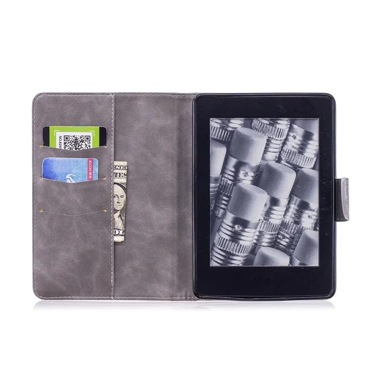 Imprint Panda Wallet Leather Stand Protection Cover for Amazon Kindle Paperwhite 1 2 3 - Grey