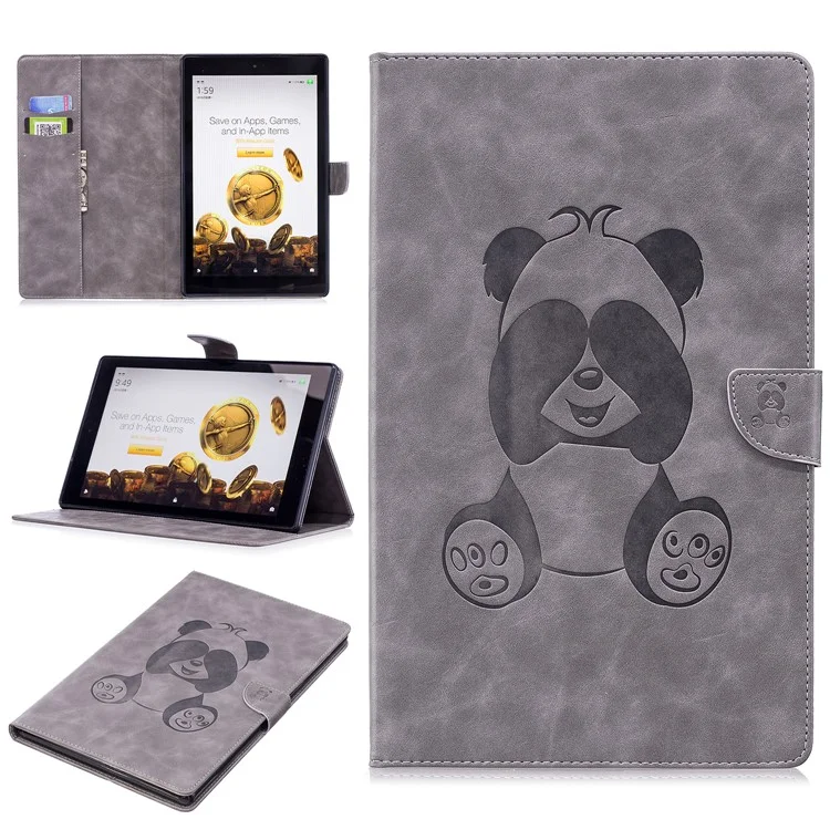 Imprint Panda Wallet Stand Leather Case for Amazon Fire HD 10 2017 / 2016 - Grey