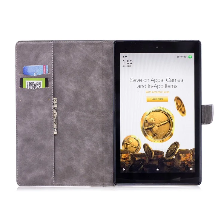 Imprint Panda Wallet Stand Leather Case for Amazon Fire HD 10 2017 / 2016 - Grey