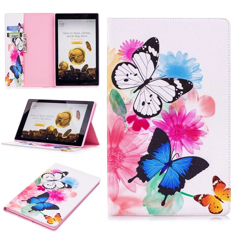 For Amazon Fire HD 10 (2017) / (2015) Pattern Printing Wallet Leather Tablet Case with Stand - Vivid Butterflies