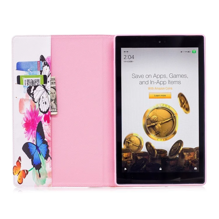 For Amazon Fire HD 10 (2017) / (2015) Pattern Printing Wallet Leather Tablet Case with Stand - Vivid Butterflies