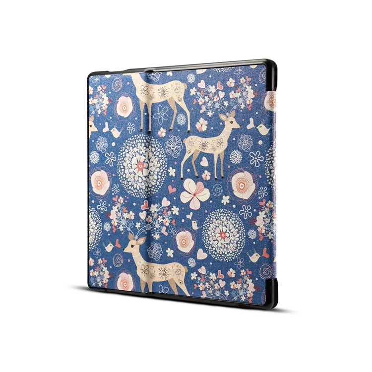 Patterned Leather Folio Smart Case for Amazon Kindle Oasis 7-inch (2017) - Elk and Flower