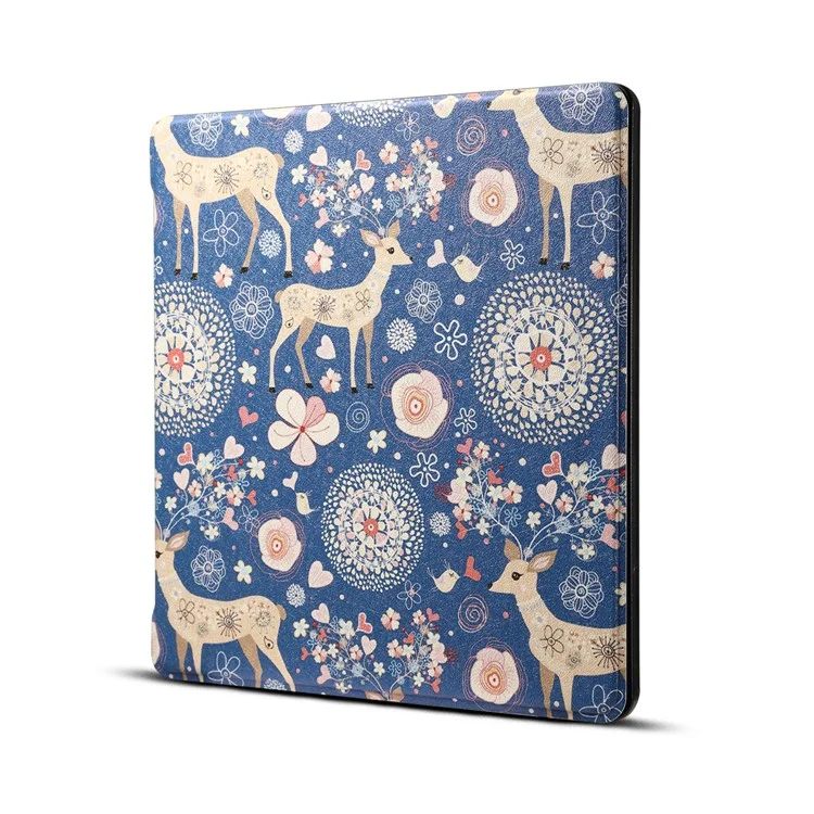 Pattern Printing Smart Leather Tablet Case for Amazon Kindle Oasis 7-inch (2019) - Dear and Flowers