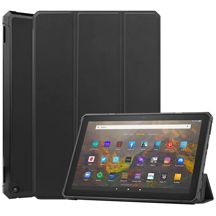 Tri-fold Stand Soft TPU Shell Inner + Coque en Cuir PU Pour Amazon Fire HD 10 (2021) - le Noir