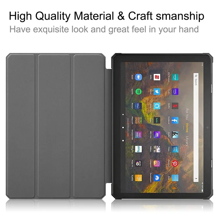 Tri-fold Stand Soft TPU Shell Interno + Shell in Pelle PU Per Amazon Fire HD 10 (2021) - Nero