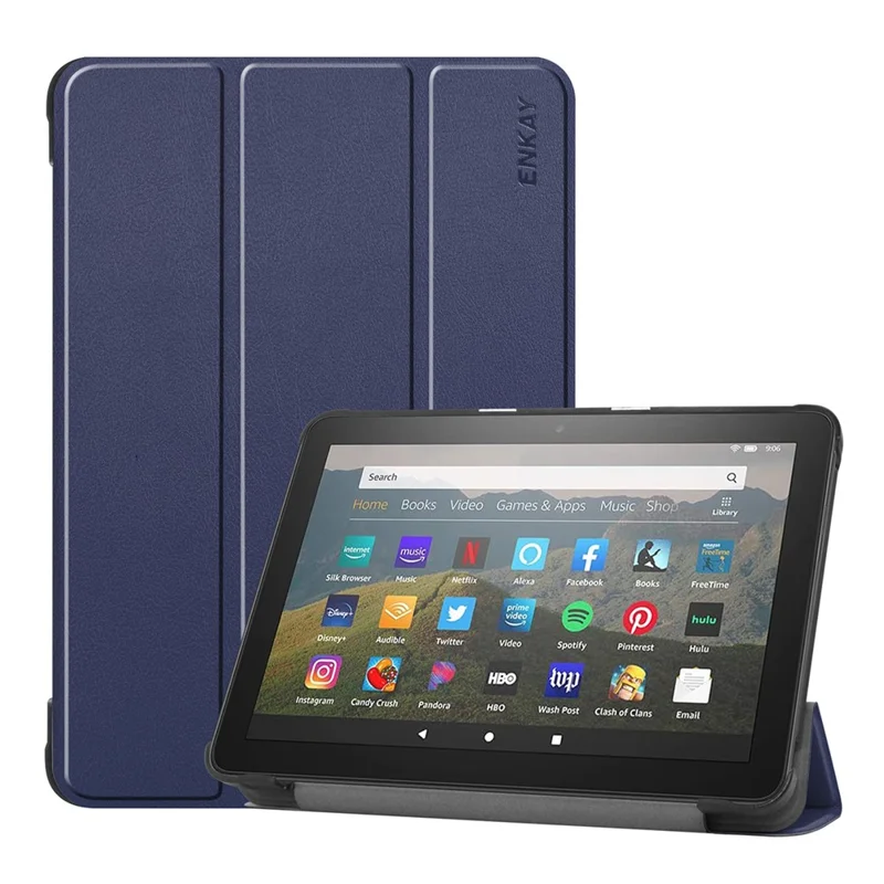ENKAY HAT PRINCEE Fine Quality Tri-fold PU Leather Auto-wake/Sleep Smart Tablet Stand Case for Amazon Fire HD 8 (2020)/8 Plus (2020) - Dark Blue