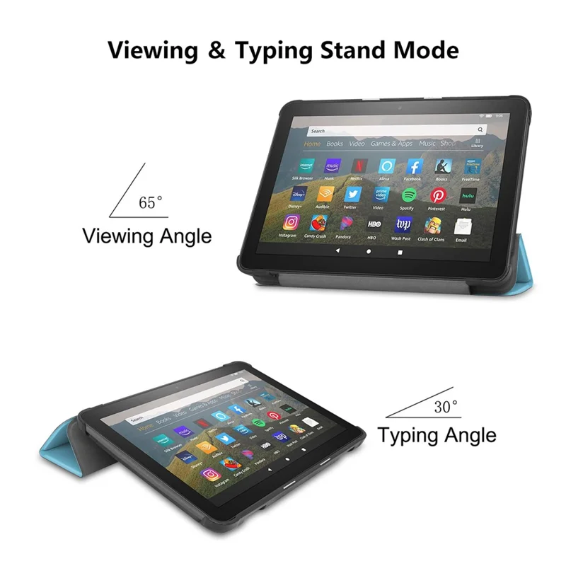 ENKAY HAT PRINCEE Fine Quality Tri-fold PU Leather Auto-wake/Sleep Smart Tablet Stand Case for Amazon Fire HD 8 (2020)/8 Plus (2020) - Dark Blue