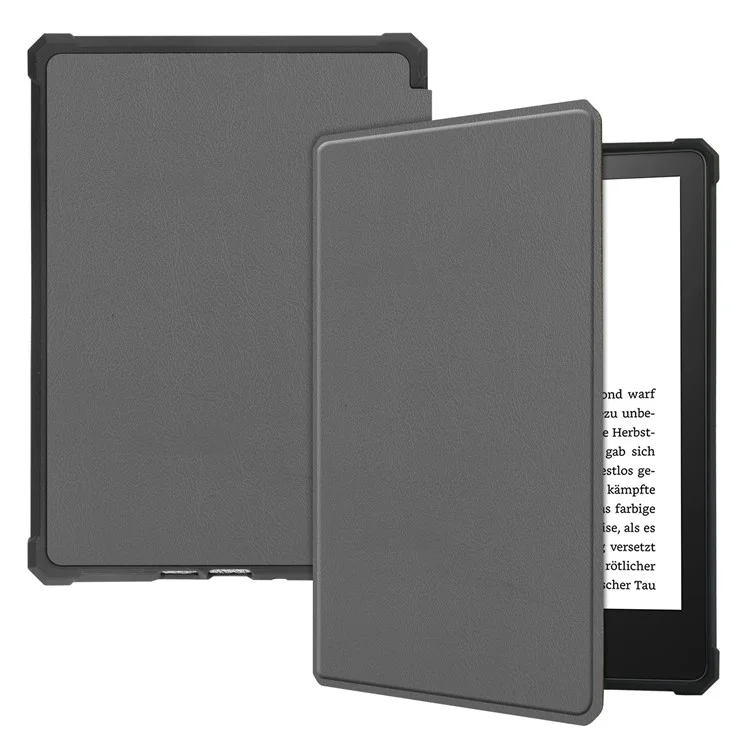 For Amazon Kindle Paperwhite 5 (2021) 6.8-inch Drop-Resistant PU Leather + TPU Protective Case Auto Wake/Sleep Case - Grey
