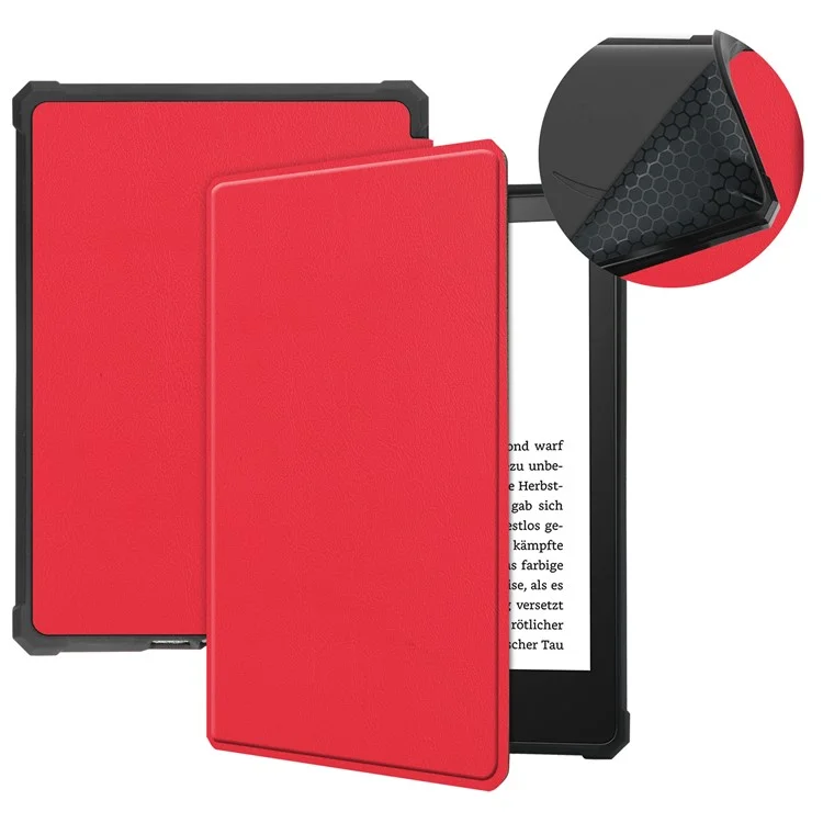 For Amazon Kindle Paperwhite 5 (2021) 6.8-inch Drop-Resistant PU Leather + TPU Protective Case Auto Wake/Sleep Case - Red