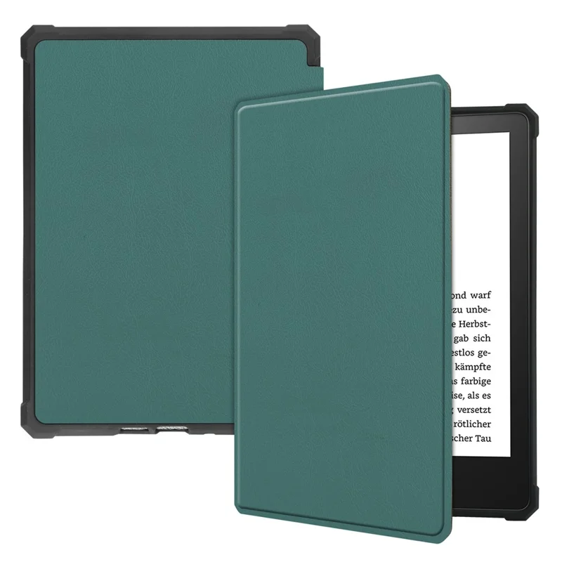 For Amazon Kindle Paperwhite 5 (2021) 6.8-inch Drop-Resistant PU Leather + TPU Protective Case Auto Wake/Sleep Case - Dark Green