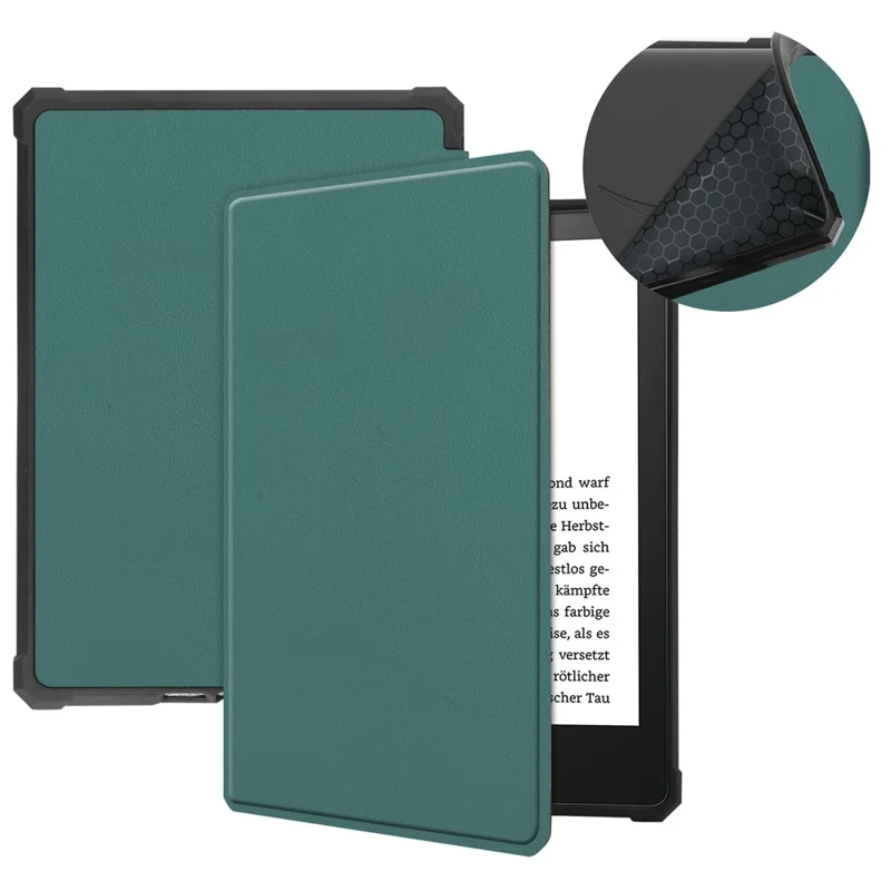 For Amazon Kindle Paperwhite 5 (2021) 6.8-inch Drop-Resistant PU Leather + TPU Protective Case Auto Wake/Sleep Case - Dark Green