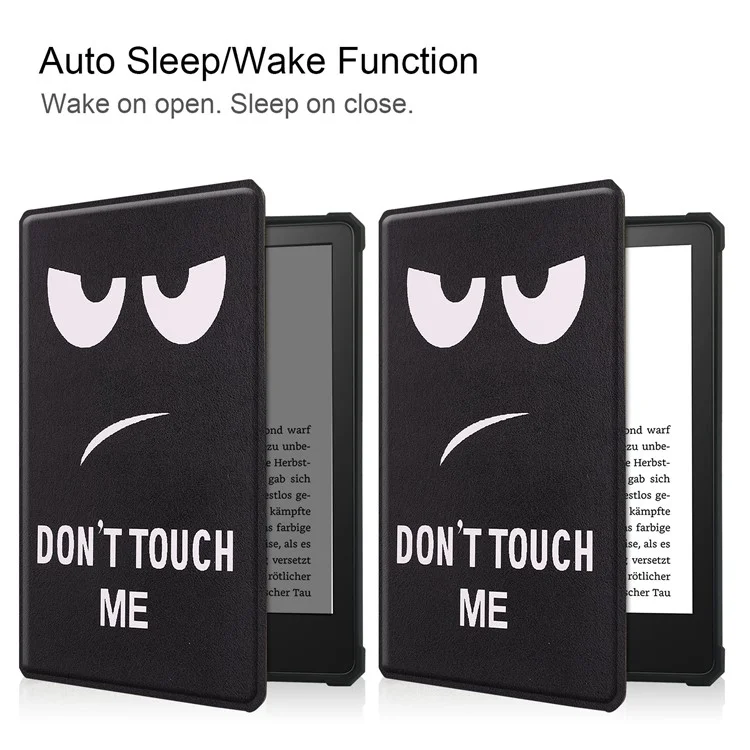 Capa Protetora de Couro PU com Impressão de Padrão e Função de Despertar/Dormir Automática para Amazon Kindle Paperwhite 5 (2021) - Não Me Toque