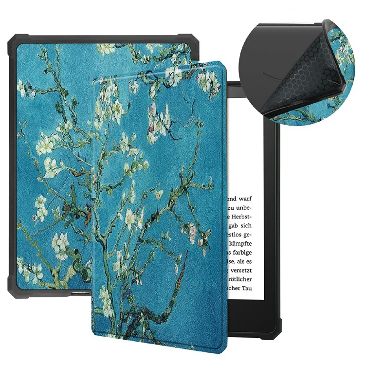 Impressão de Padrões PU Chell Chelha Chumgel PU Tampa Inteligente Com Despertar/sono Automático Para Amazon Kindle Paperwhite 5 6,8 Polegadas (2021) - Flor de Damasco