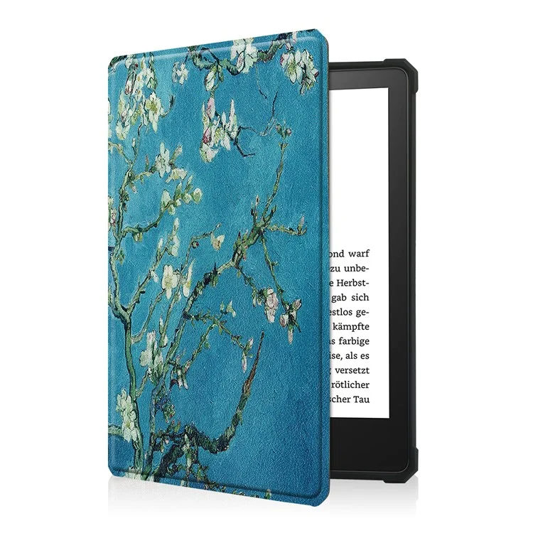 Pattern Printing PU Leather Shock a Prueba de Choque Smart Cover Con Auto Wake/Sleep Para Amazon Kindle Paperwhite 5 6.8 Pulgadas (2021) - Flor de Albaricoque