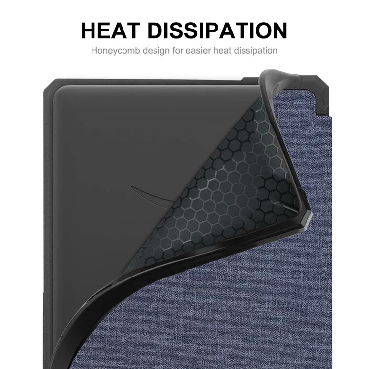 ENKAY HAT PRINCE For Amazon Kindle Paperwhite 5 (2021) Jean Cloth Texture Leather Cover with Auto Wake / Sleep - Dark Blue