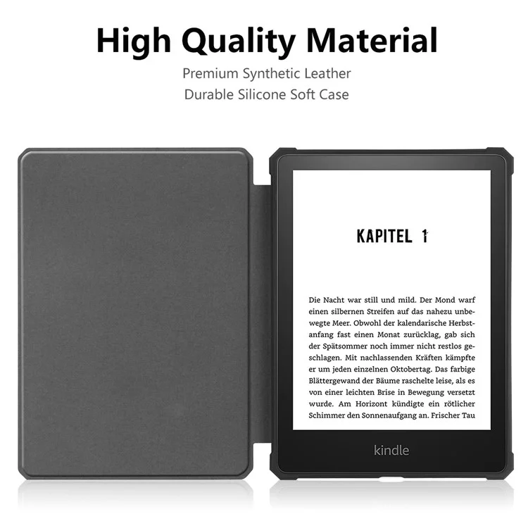 ENKAY HAT PRINCE For Amazon Kindle Paperwhite 5 (2021) Jean Cloth Texture Leather Cover with Auto Wake / Sleep - Dark Blue