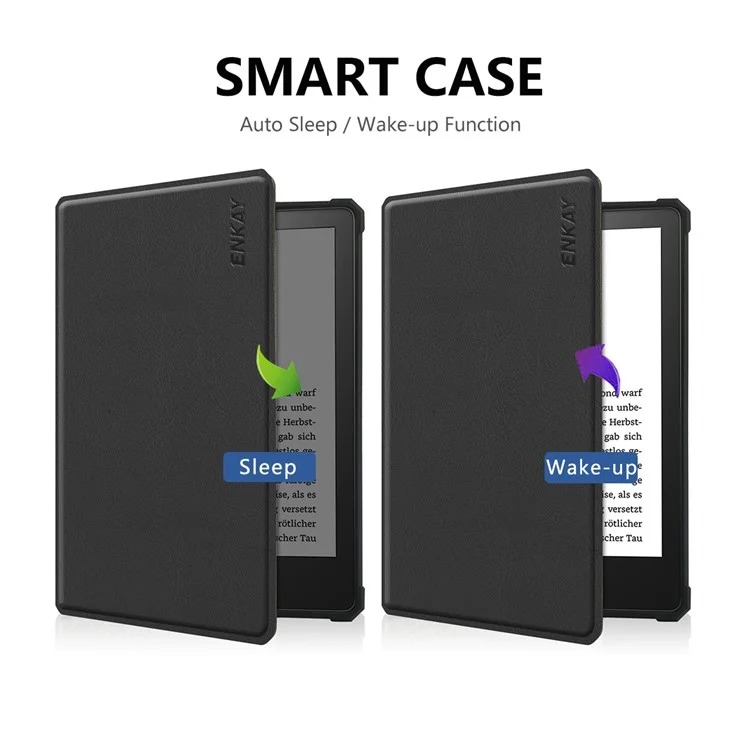 Enkay Hat Prince Solid Color Auto Wake / Sleep pu Кожаная Защитная Чехла Для Amazon Kindle Paperwhite 5 (2021) - Черный