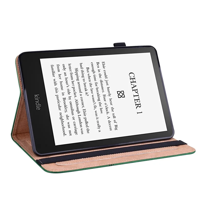 Line Imprinted Folio Stand PU Leather Auto Wake/Sleep Tablet Case with Card Slots for Amazon Kindle Paperwhite 5 (2021) - Green