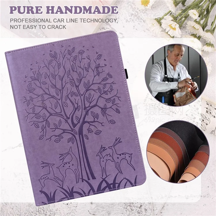 Tree Deer Imprinted PU Leather Stand Smart Auto Sleep / Wake Case mit Kartensteckplätzen für Amazon Kindle Paperwhite 5 (2021) - Lila